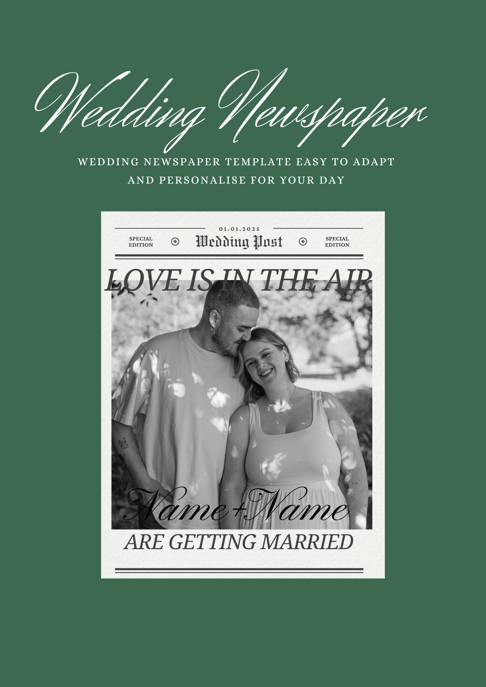 Wedding Newspaper Template- Easy to adapt digital download template