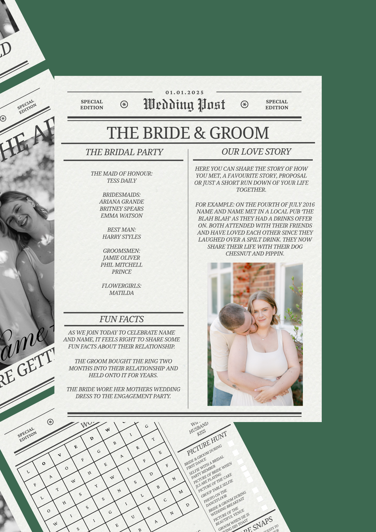 Wedding Newspaper Template- Easy to adapt digital download template